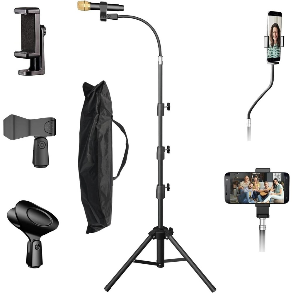 KEREAL Gooseneck Microphone Floor Stand Adjustable with Phone Holder